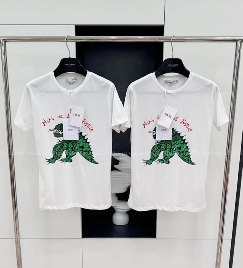 디올 그린 드레곤 로고 반팔티셔츠 여성용