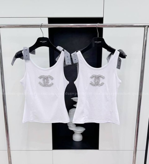 샤넬 CC 리본 펄스 슬리브리스 티셔츠