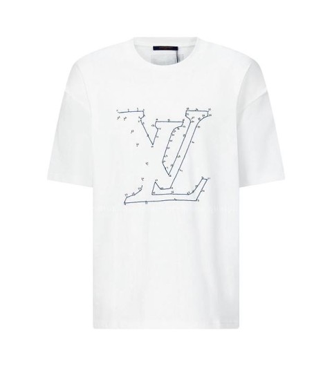 루이비통 LV 스티치 프린트 앤드 엠브로이더드 반팔티셔츠