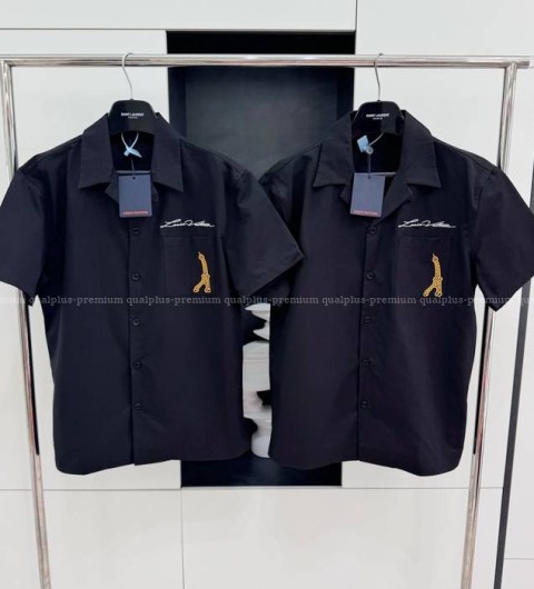 루이비통 오픈 칼라 쇼트 슬리브드 코튼 반팔 셔츠