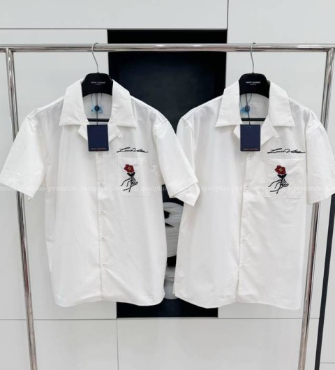 루이비통 오픈 칼라 쇼트 슬리브드 코튼 반팔 셔츠