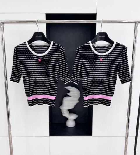 샤넬 CC 스트라이프 니트 반팔 여성용