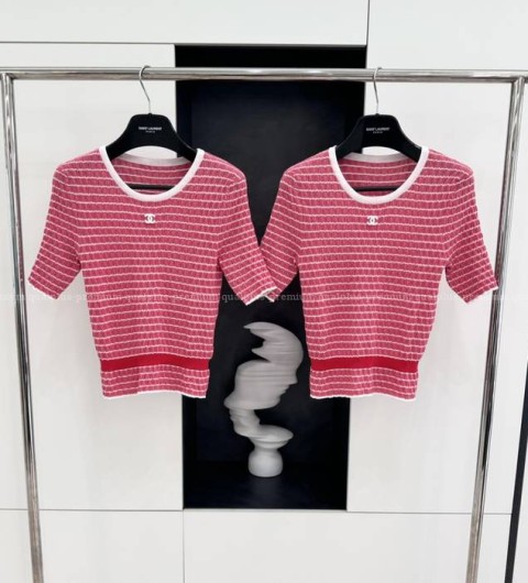 샤넬 CC 스트라이프 니트 반팔 여성용