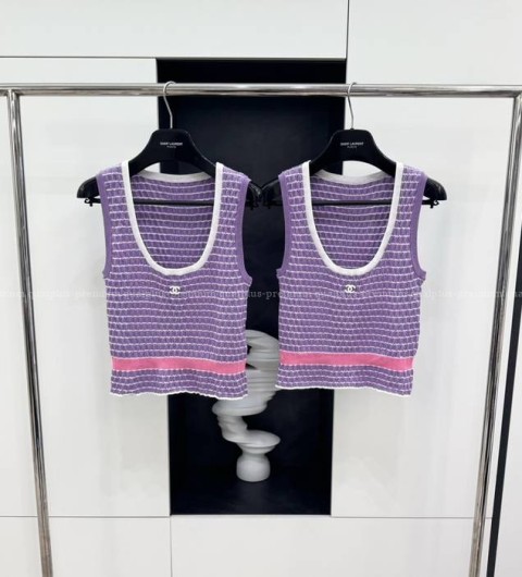 샤넬 CC 스트라이프 슬리브리스 나시 니트 여성용