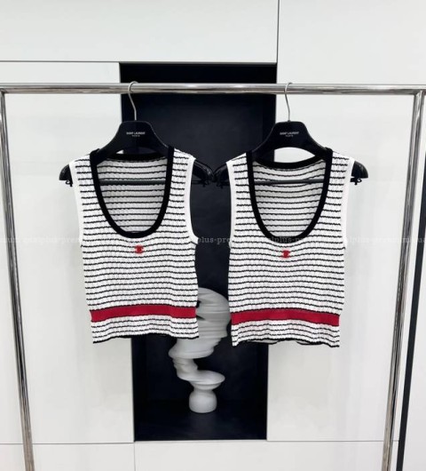 샤넬 CC 스트라이프 슬리브리스 나시 니트 여성용