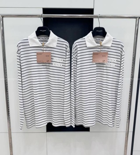 미우미우 스트라이프 로고 폴로 긴팔티셔츠