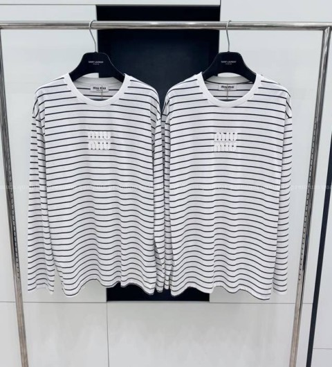 미우미우 스트라이프 로고 긴팔티셔츠