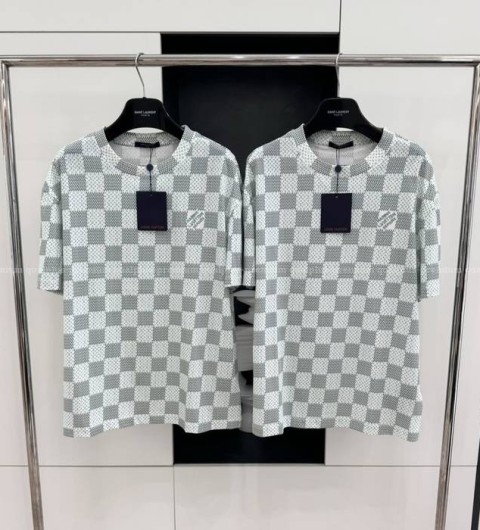 루이비통 프린티드 쇼트 슬리브드 코튼 반팔티셔츠