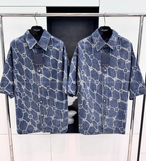 루이비통 모노그램 프린티드 쇼트 슬리브드 데님 반팔 셔츠