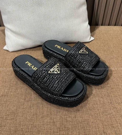 프라다 라피아 슬리퍼 여성용