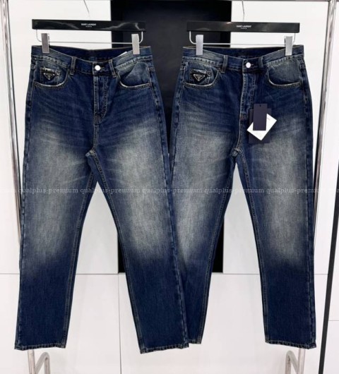 프라다 로고 데님 팬츠