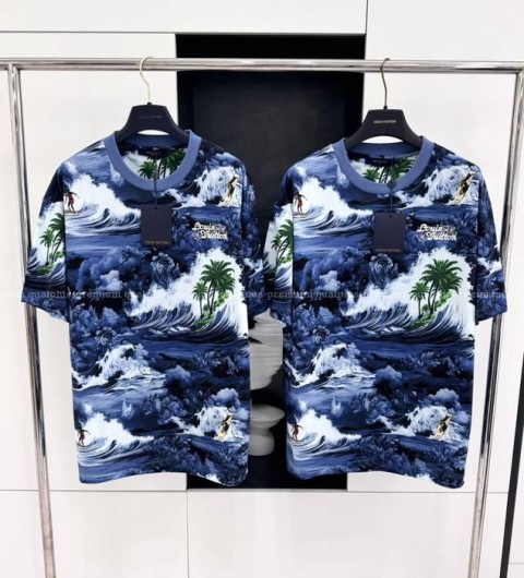 루이비통 프린티드 쇼트 슬리브드 코튼 반팔티셔츠