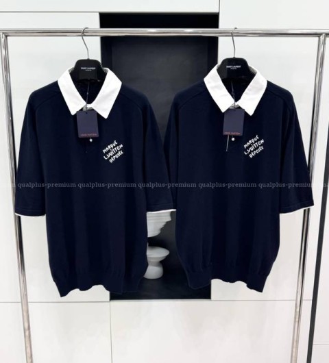 루이비통 엠브로이더드 쇼트 슬리브드 코튼 블렌드 폴로 니트 반팔