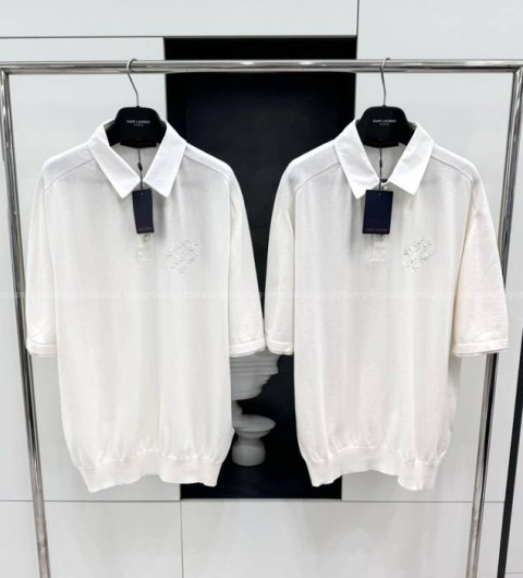 루이비통 엠브로이더드 쇼트 슬리브드 코튼 블렌드 폴로 니트 반팔