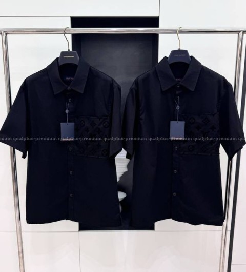 루이비통 플록드 쇼트 슬리브드 코튼 반팔 셔츠