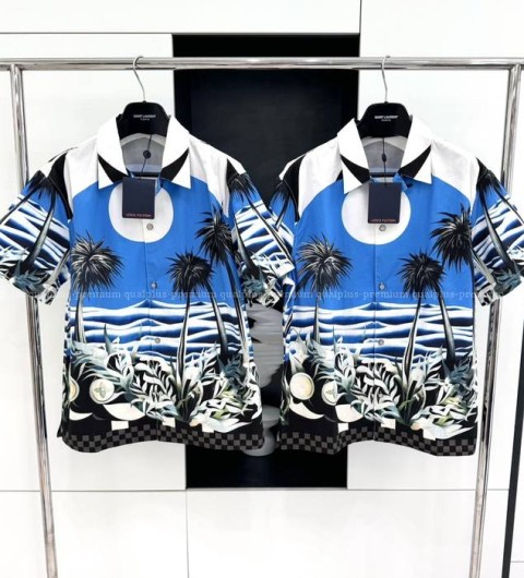 루이비통 프린티드 쇼트 슬리브드 코튼 반팔 셔츠