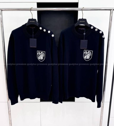 루이비통 엠브로이더드 코튼 블렌드 크루넥 니트