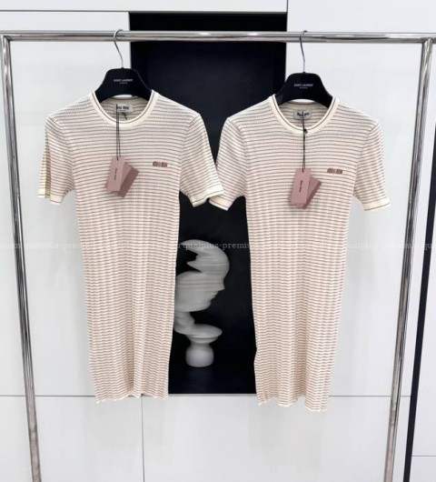 미우미우 스트라이프 니트 반팔 원피스 여성용