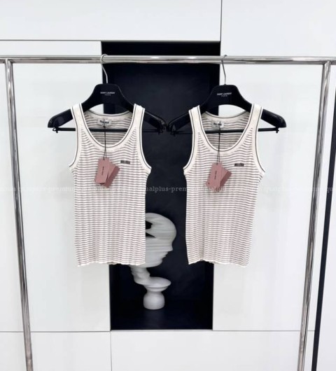 미우미우 스트라이프 슬리브리스 니트 조끼 여성용