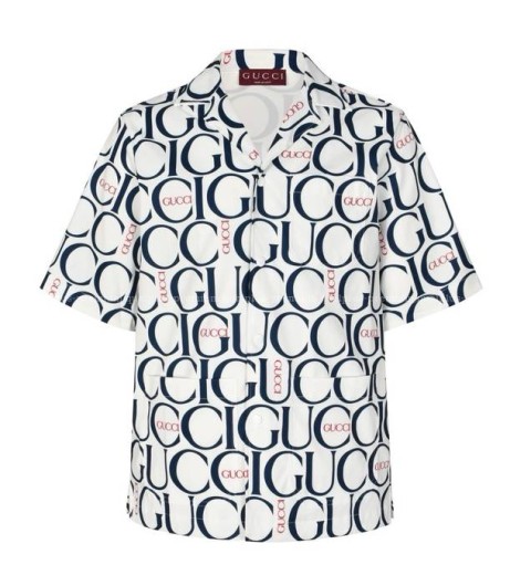 구찌 맥시 프린트 패브릭 쇼트 슬리브드 반팔 셔츠