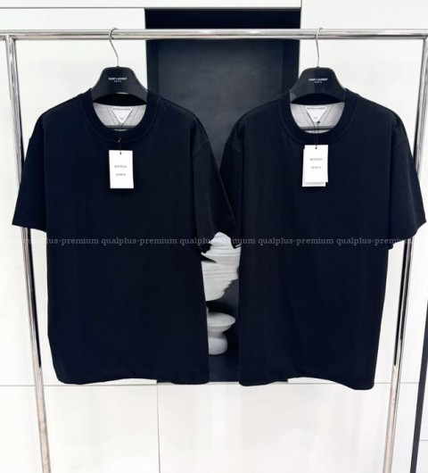 보테가베네타 더블 레이어 코튼 체크 반팔티셔츠