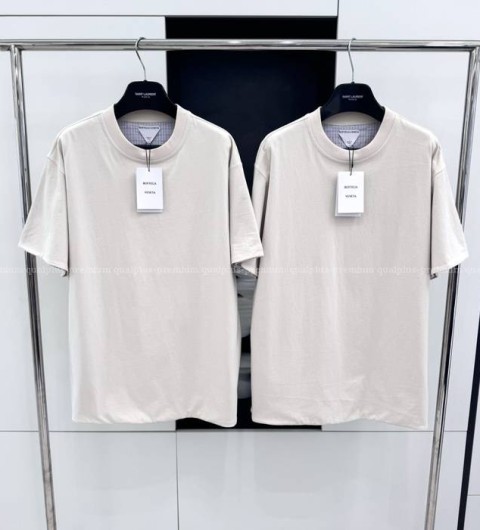 보테가베네타 더블 레이어 코튼 체크 반팔티셔츠