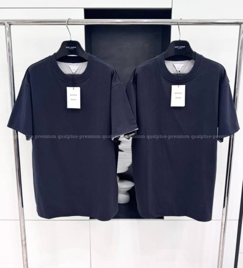 보테가베네타 더블 레이어 코튼 체크 반팔티셔츠