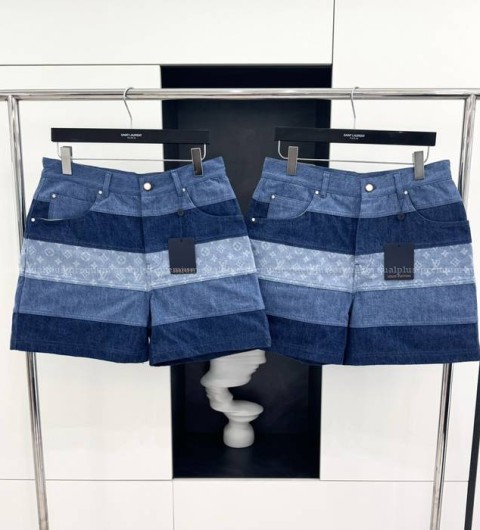 루이비통 스트라이프드 패치워크 데님 쇼츠 반바지