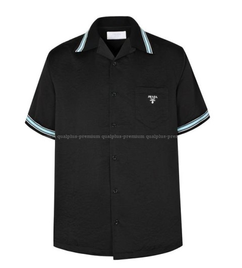프라다 로고 실크 반팔 셔츠
