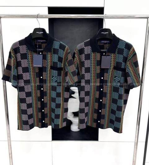 루이비통 다미에 쇼트 슬리브드 코튼 니트 반팔 셔츠