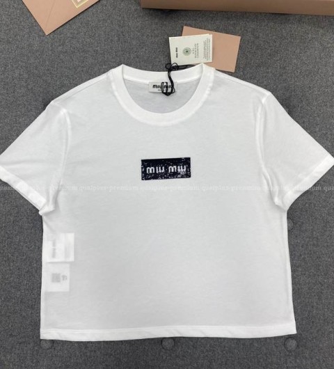 미우미우 로고 크롭 반팔티셔츠 여성용