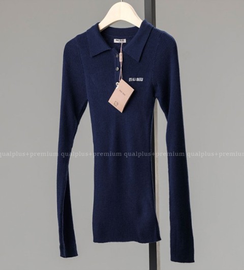 [국내배송] 미*미우 캐시미어 및 실크 니트 폴로 셔츠