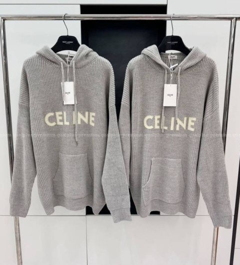 셀린느 로고 후드 니트