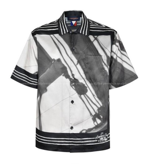 루이비통 프린티드 쇼트 슬리브드 실크 반팔 셔츠