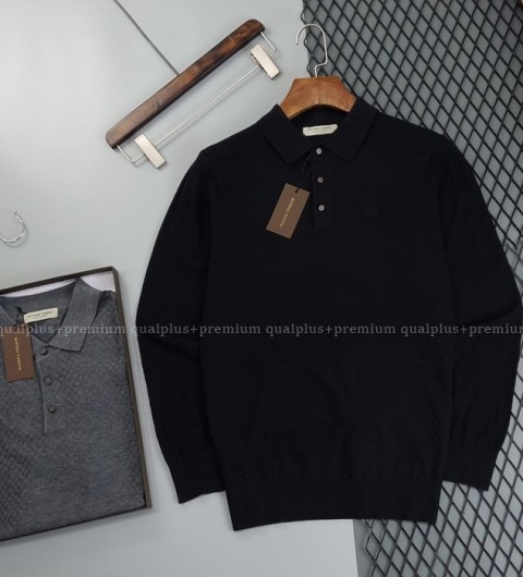 [국내배송] 보*가베네타 패턴체크 울실크 카라 리브니트