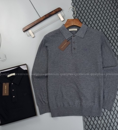 [국내배송] 보*가베네타 패턴체크 울실크 카라 리브니트