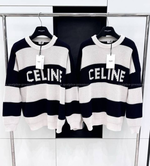 셀린느 스트라이프 로고 오버사이즈 니트