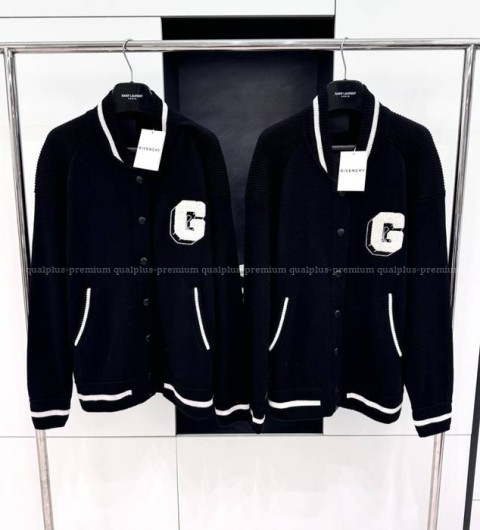 지방시 자수 그레인 울 니트 보머 자켓