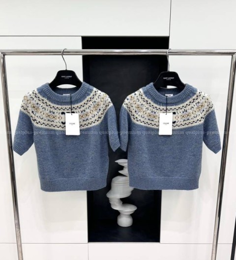 셀린느 트리오페 페어 아일 울 니트 반팔 여성용