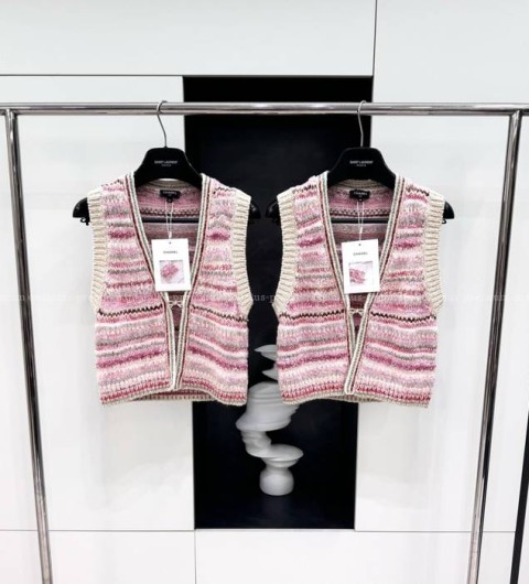 샤넬 24B 트위드 니트 베스트 조끼 여성용