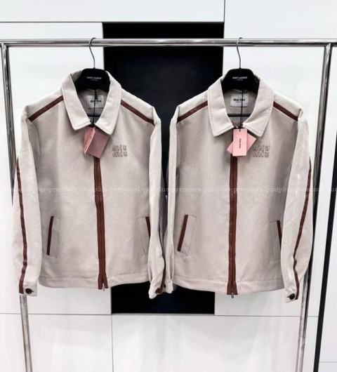 미우미우 자카드 캔버스 블루종 자켓