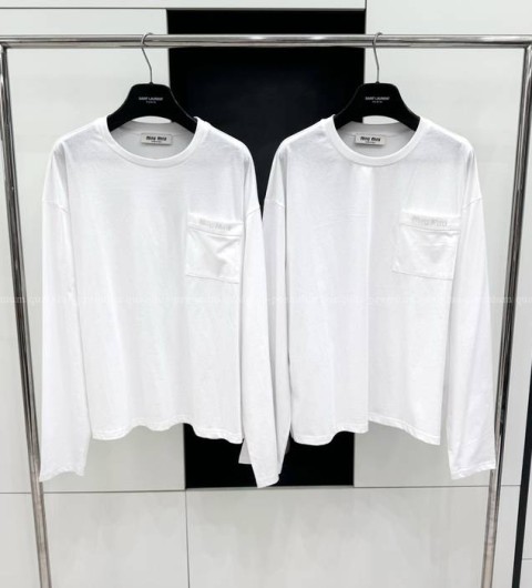 미우미우 포켓 로고 긴팔티셔츠