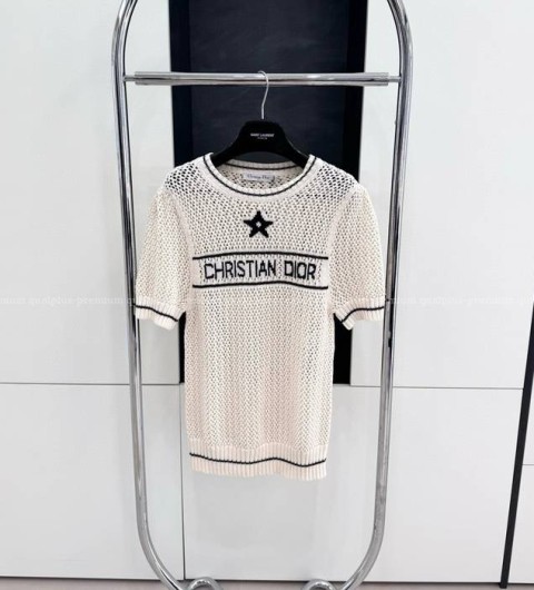 디올 로고 반소매 니트 반팔 여성용