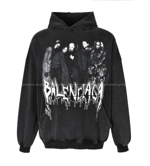 발렌시아가 메탈 헤드 페이드 후드티셔츠