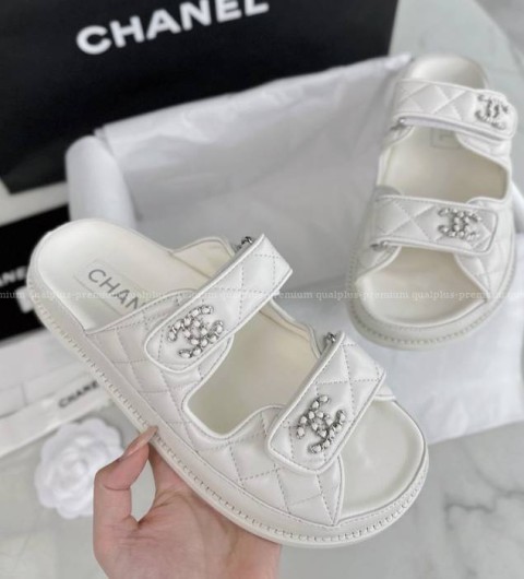 샤넬 24P CC 퀄팅 벨크로 슬리퍼 여성용