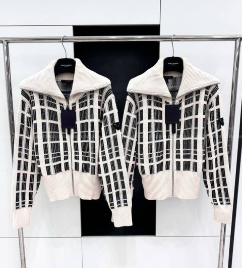 루이비통 그래픽 트위드 니트 집업 자켓 여성용