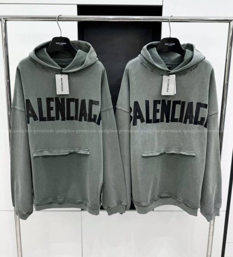 발렌시아가 테이프 타입 립드 포켓 후드티셔츠