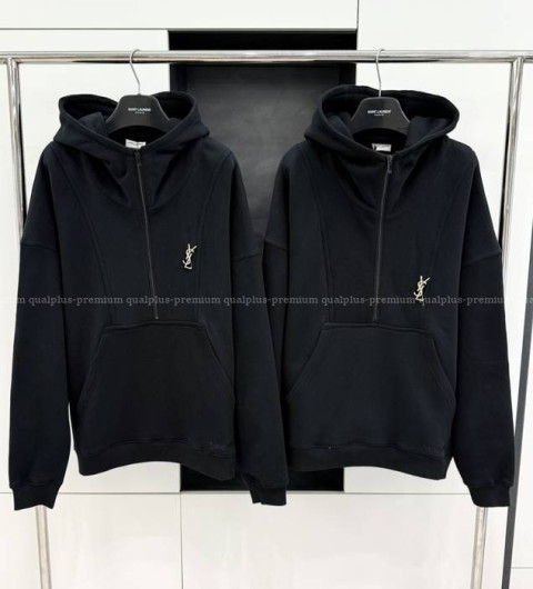 입생로랑 브로치 로고 반집업 후드티셔츠