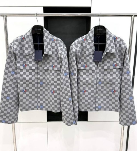 루이비통 다미에 오픈 칼라 코튼 오버셔츠 자켓