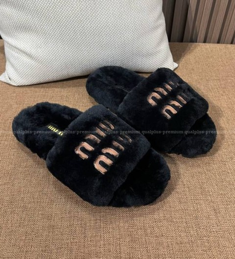 미우미우 로고 시어링 슬리퍼 여성용